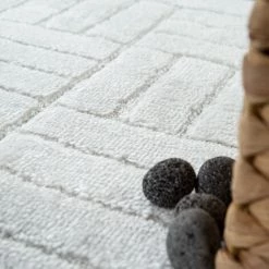 Paco Home Tapis Salle De Bain Moderne Tapis De Bain Motif À Carreaux Uni Blanc Ø 80 Cm Rond -Tapis et paillasson Soldes 50627087 3