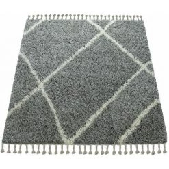 Paco Home Tapis Poils Longs Gris Salon Doux Motif Losanges Moelleux Shaggy À Franges 120x170 Cm -Tapis et paillasson Soldes 50627145 5