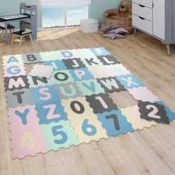 Paco Home Tapis Puzzle Tapis De Jeux Tapis En Mousse Tapis Bébé Chiffres Pastel 32x32 Cm X 36 Pièces