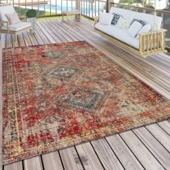 Paco Home Tapis Extérieur Terrasse Rouge Balcon Oriental Design Résistant Aux Intempéries 60x100 Cm