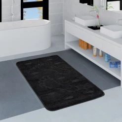 Paco Home Tapis Salle De Bain Moderne Antidérapant Tapis De Bain Empreintes De Pas Uni Noir Ø 80 Cm Rond