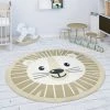 Paco Home Tapis Rond Chambre Enfant Tapis De Jeux Tapis Bébé Motif Lions Beige Blanc 80 Cm Rond