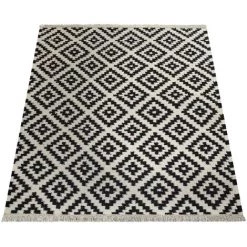 Paco Home Tapis Tissé Main Tendance Moderne Design Marocain Franges Noir Blanc 60x110 Cm -Tapis et paillasson Soldes 50627304 4