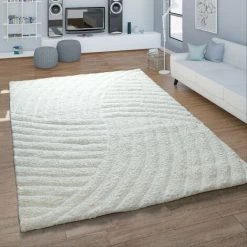 Paco Home Tapis à Poils Hauts Tapis à La Main Tufted Waves Design Contour Contour Cut Cuddly Uni Blanc 60x100 Cm