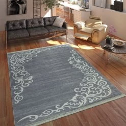 Paco Home Tapis Moderne Avec Motif Feuillage Imprimé Design Tendance Gris Blanc 80x150 Cm