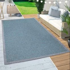Paco Home Tapis Intérieur & Extérieur Balcon Terrasse Cuisine Bordures Design Turquoise 80x150 Cm