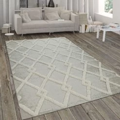 Paco Home Tapis Intérieur & Extérieur, Avec Poils Longs En Relief Et Motif Losanges, Beige 120x170 Cm