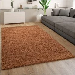 Paco Home Tapis Shaggy Tapis Salon Shaggy Poil Long Moderne Monochrome Beige Marron 120x170 Cm
