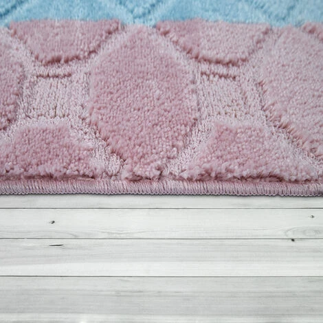Paco Home Tapis De Bain, Tapis Poils Ras Salle De Bain Motif À Carreaux, Pastel Bleu Rose 70x120 Cm 2 Paco Home Tapis De Bain, Tapis Poils Ras Salle De Bain Motif À Carreaux, Pastel Bleu Rose 70x120 Cm – Image 2