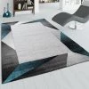 Paco Home Tapis De Salon Poils Ras Avec Bordure Et Effet 3D, Beige Et Turquoise 60x110 Cm