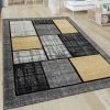 Paco Home Tapis Salon Motif À Carreaux Moderne Poils Ras Carrés Jaune Gris Blanc 60x100 Cm