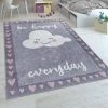 Paco Home Tapis Pour Enfants, Tissage Plat Pour Chambre D'Enfant, Motif Dicton Et Nuage, Gris Rose 80x150 Cm