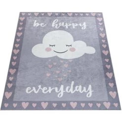 Paco Home Tapis Pour Enfants, Tissage Plat Pour Chambre D'Enfant, Motif Dicton Et Nuage, Gris Rose 80x150 Cm -Tapis et paillasson Soldes 50627512 4