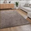 Paco Home Tapis Shaggy Tapis De Salon Poil Long Doux Moderne Motif Monochrome Beige 140x200 Cm