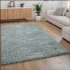 Paco Home Tapis Shaggy Tapis De Salon Poil Long Doux Moderne Motif Monochrome Turquoise 100x200 Cm