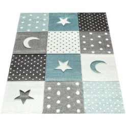 Paco Home Tapis Enfant Couleurs Pastel À Carreaux Pois Cœurs Étoiles Blanc Gris Bleu Ø 160 Cm Rond -Tapis et paillasson Soldes 50627580 5