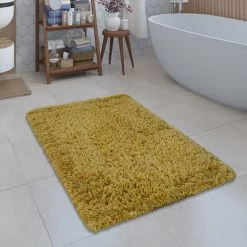 Paco Home Tapis De Bain Moderne Salle De Bain Tapis Shaggy Moelleux Doux Uni Jaune 40x55 Cm
