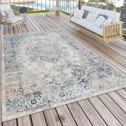 Paco Home Tapis Pour Salon, Tissage Plat Au Design Oriental, Aspect Usé, Bordure, Bleu 80x150 Cm