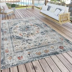 Paco Home Tapis Pour Salon, Tissage Plat À Motif Oriental, Aspect Usé, Bordure, Bleu 60x100 Cm