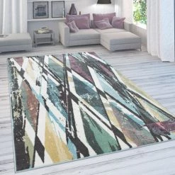 Paco Home Tapis De Créateur Pour Salon, Poils Ras Couleurs Pastel, Look Losanges, Coloré 60x100 Cm