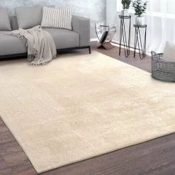 Paco Home Tapis, Tapis À Poils Ras Doux Pour Salon, Très Moelleux, Lavable, Beige 60x100 Cm
