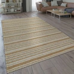 Paco Home Tapis Tissage À Plat Moderne Motif Tissé Rayures Rustique Orient Design En Beige 80x150 Cm