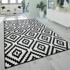 Paco Home Tapis À Poils Ras Salon Moderne 3D Géométrique Motif Losanges Noir Blanc 60x100 Cm