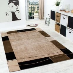 Paco Home Tapis De Créateur Contemporain à Lignes Et Carreaux En Marron Crème Beige Noir 120x170 Cm