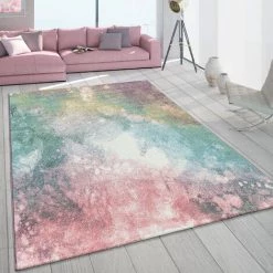 Paco Home Tapis De Salon À Poils Ras Coloré Moderne Galaxie Design Tons Pastel Multicolore 60x100 Cm