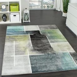 Paco Home Tapis Design Moderne Trendy Moucheté Tape L'Oeil Turquoise Vert Gris Anthracite 70x140 Cm
