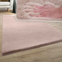 Paco Home Tapis Poils Longs, Shaggy Pour Salon, Moelleux, Doux, Lavable, Rose Uni Ø 80 Cm Rond