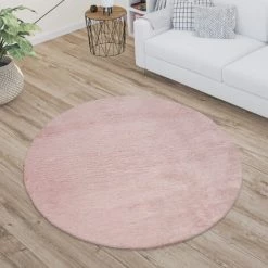 Paco Home Tapis Poils Longs, Shaggy Pour Salon, Moelleux, Doux, Lavable, Rose Uni Ø 80 Cm Rond -Tapis et paillasson Soldes 50628138 3