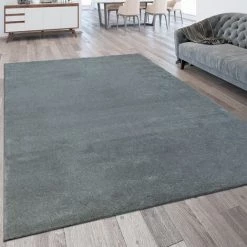 Paco Home Tapis De Salon À Poils Ras Lavable Résistant Monochrome Chiné Argenté 60x110 Cm