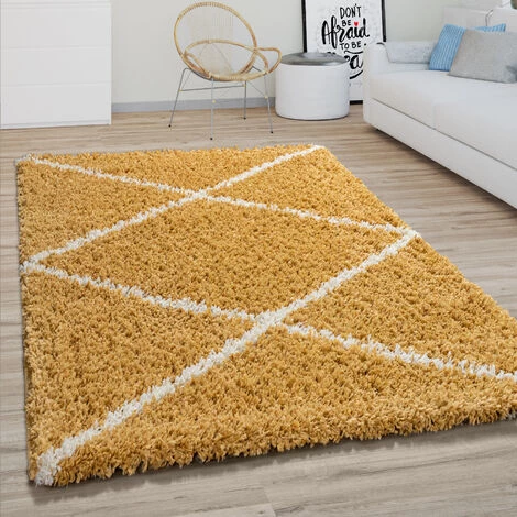Paco Home Tapis Poils Longs Salon Shaggy Motif Losanges Scandinave, Moderne Jaune 60x100 Cm 1 Paco Home Tapis Poils Longs Salon Shaggy Motif Losanges Scandinave, Moderne Jaune 60x100 Cm
