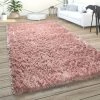 Paco Home Tapis De Salon Poils Longs Shaggy Uni Moderne Doux Pastel Rose Ø 120 Cm Rond