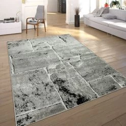 Paco Home Tapis Design Moderne Tendance Chiné Optique Mur De Pierre Salon Gris 60x100 Cm