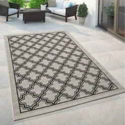 Paco Home Tapis Oriental Gris Anthracite Extérieur Balcon Salon Motif Marocain 80x200 Cm