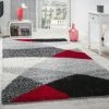 Paco Home Tapis Shaggy Longues Mèches Hautes Motifs Gris Noir Blanc Rouge 70x140 Cm
