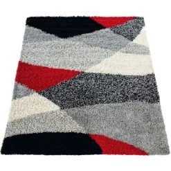 Paco Home Tapis Shaggy Longues Mèches Hautes Motifs Gris Noir Blanc Rouge 70x140 Cm -Tapis et paillasson Soldes 50628337 5