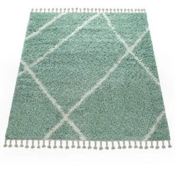 Paco Home Tapis De Salon Vert Poils Longs Scandinave Motif Losanges Shaggy Doux À Franges 80x150 Cm -Tapis et paillasson Soldes 50628394 5
