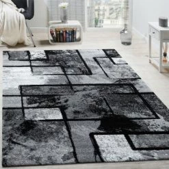 Paco Home Tapis Design Moderne Poils Ras Abstrait Peintures Effet Noir Gris Anthracite 60x100 Cm