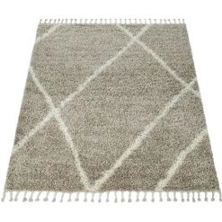 Paco Home Tapis Shaggy Beige Salon Poils Longs Crème Doux Motif Scandinave À Franges 160x220 Cm -Tapis et paillasson Soldes 50628455 3