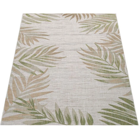 Paco Home Tapis Intérieur & Extérieur Beige Vert Balcon Terrasse Palmier Motif Feuilles Résistant 60x100 Cm 2 Paco Home Tapis Intérieur & Extérieur Beige Vert Balcon Terrasse Palmier Motif Feuilles Résistant 60x100 Cm – Image 2