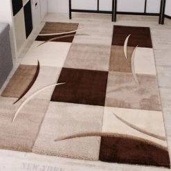 Paco Home Tapis De Créateur Aux Contours Découpés à Carreaux En Marron Beige 60x110 Cm