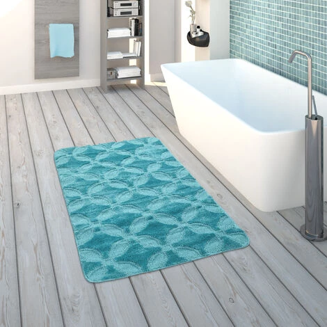 Paco Home Tapis De Bain, Tapis À Poils Ras Pour Salle De Bain Uni Motif Cercle, Turquoise 80x150 Cm 1 Paco Home Tapis De Bain, Tapis À Poils Ras Pour Salle De Bain Uni Motif Cercle, Turquoise 80x150 Cm