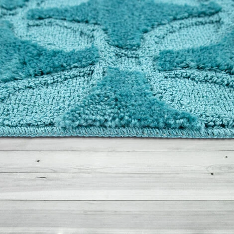 Paco Home Tapis De Bain, Tapis À Poils Ras Pour Salle De Bain Uni Motif Cercle, Turquoise 80x150 Cm 2 Paco Home Tapis De Bain, Tapis À Poils Ras Pour Salle De Bain Uni Motif Cercle, Turquoise 80x150 Cm – Image 2