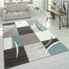 Paco Home Créateur Tapis Moderne Contours Découpés Couleurs Pastel À Carreaux Motif En Beige Turquoise 80x150 Cm