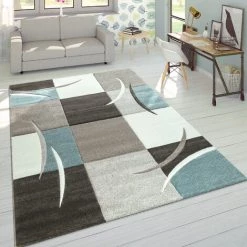 Paco Home Créateur Tapis Moderne Contours Découpés Couleurs Pastel À Carreaux Motif En Beige Turquoise 80x150 Cm