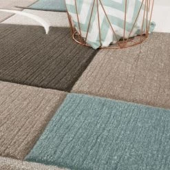 Paco Home Créateur Tapis Moderne Contours Découpés Couleurs Pastel À Carreaux Motif En Beige Turquoise 80x150 Cm -Tapis et paillasson Soldes 50628626 3