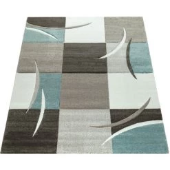 Paco Home Créateur Tapis Moderne Contours Découpés Couleurs Pastel À Carreaux Motif En Beige Turquoise 80x150 Cm -Tapis et paillasson Soldes 50628626 5